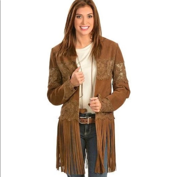 Scully Jackets & Coats Scully Nwot Leather And Lace Fringed Jacket